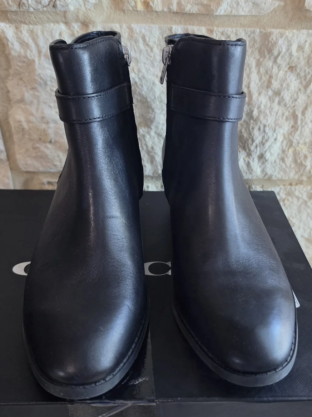 Coach Black Leather Ankle Booties with Silver Coach Horsebit